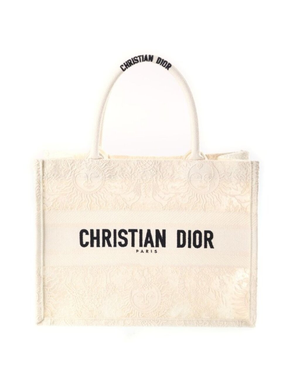 Dior Book Tote Bag Small Macrame Lace Ivory Canvas